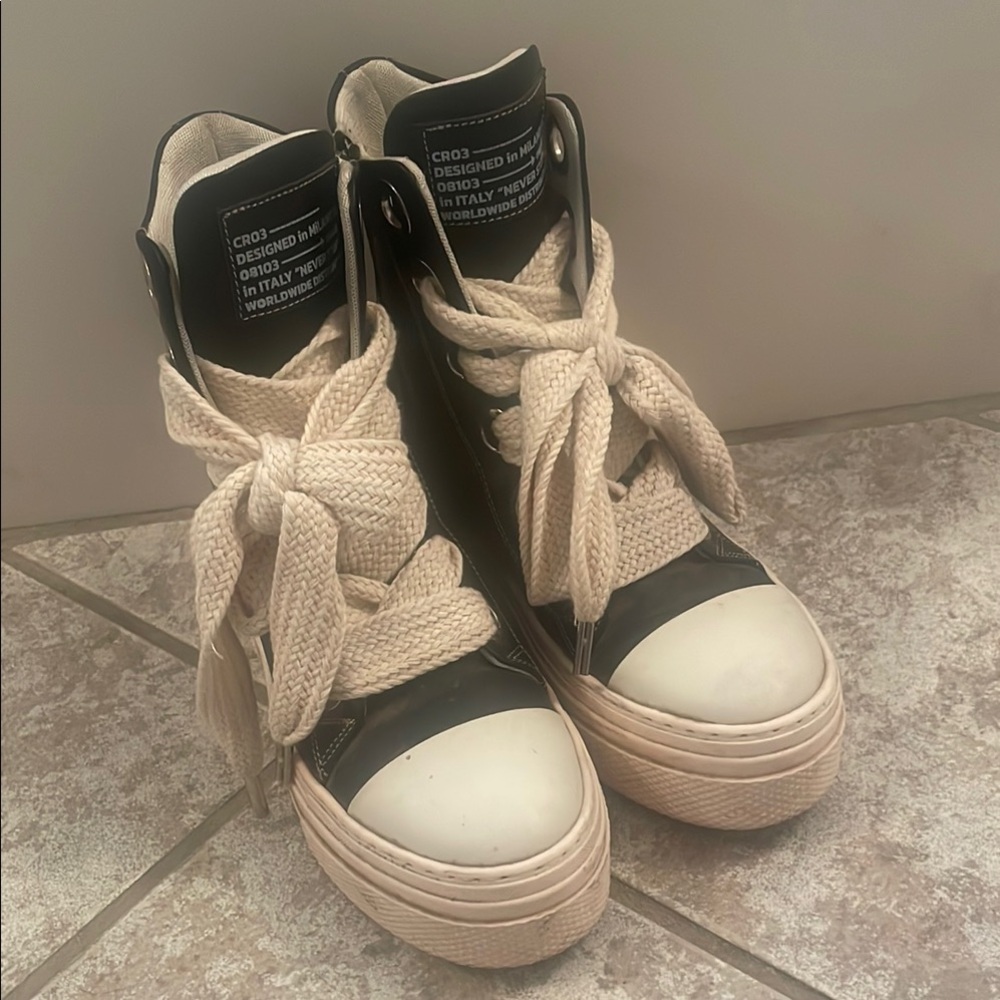 Black and White Chunky Sole High-Top Sneakers